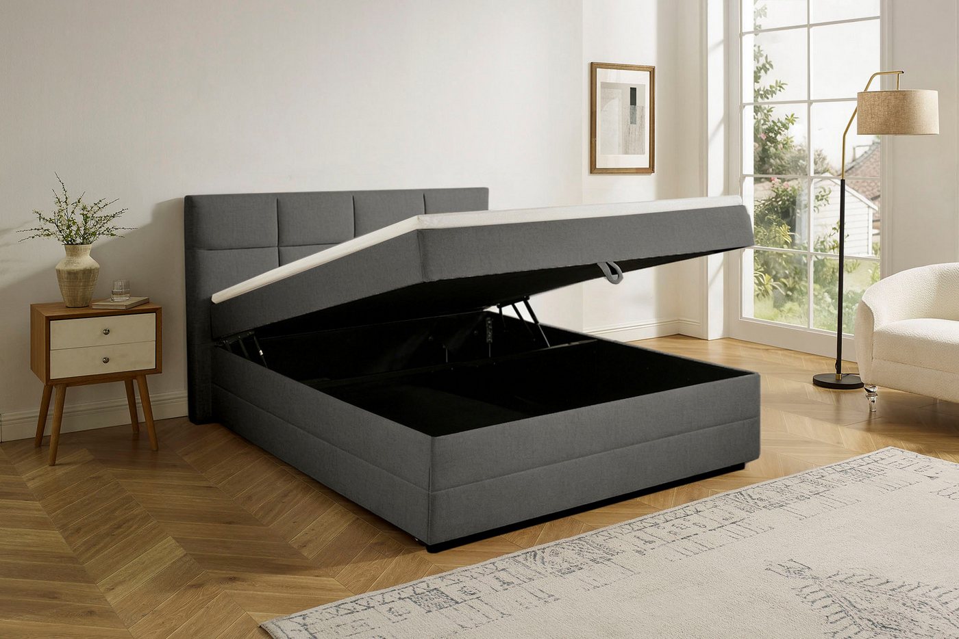 OTTO home Boxbett FILLMORE, Polsterbett mit Bettkasten und Taschenfederkernmatratze H3, mit Kaltschaumtopper, Strukturstoff-Bezug, 140x200 & 180x200 cm – Bild 3 von 5