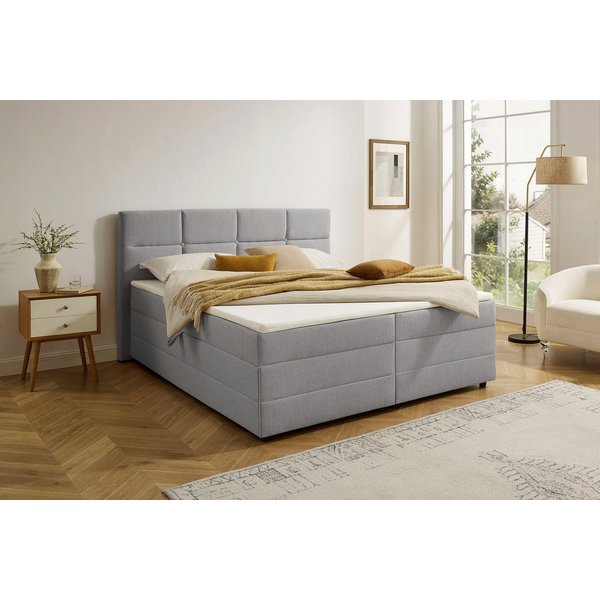OTTO home Boxbett FILLMORE, Polsterbett mit Bettkasten und Taschenfederkernmatratze H3, mit Kaltschaumtopper, Strukturstoff-Bezug, 140x200 & 180x200 cm