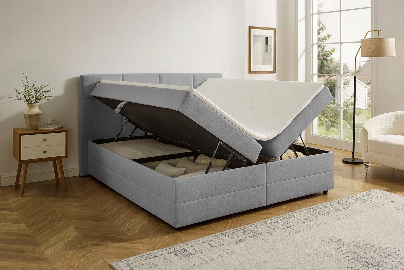 OTTO home Boxbett FILLMORE, Polsterbett mit Bettkasten und Taschenfederkernmatratze H3, mit Kaltschaumtopper, Strukturstoff-Bezug, 140x200 & 180x200 cm – Bild 3 von 5