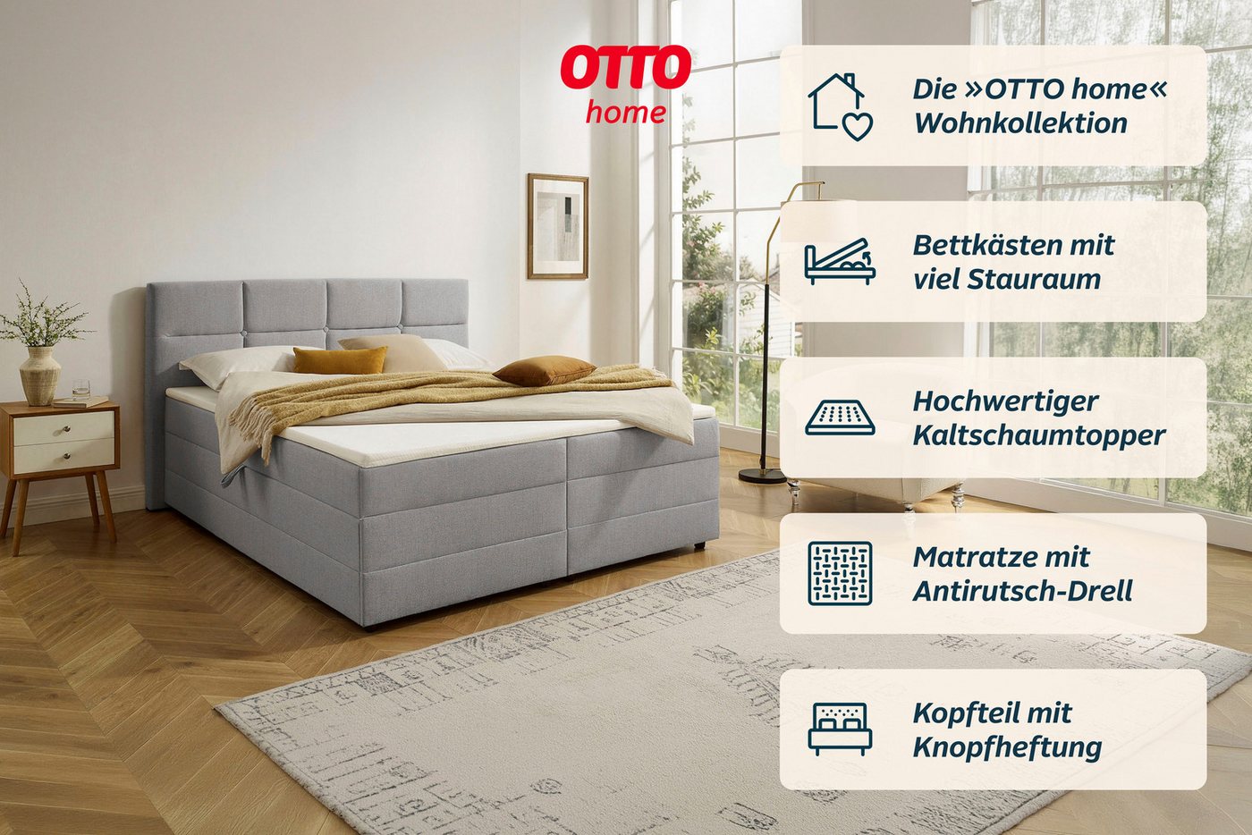 OTTO home Boxbett FILLMORE, Polsterbett mit Bettkasten und Taschenfederkernmatratze H3, mit Kaltschaumtopper, Strukturstoff-Bezug, 140x200 & 180x200 cm – Bild 4 von 5