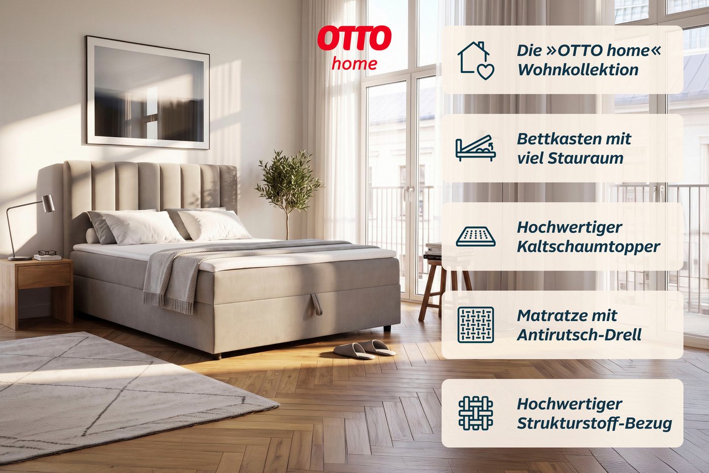 OTTO home Boxbett HAILEYY, Polsterbett mit Bettkasten, inkl. Taschenfederkernmatratze H3, mit Kaltschaumtopper, Chenille-Bezug, 140x200 & 180x200 cm – Bild 3 von 5