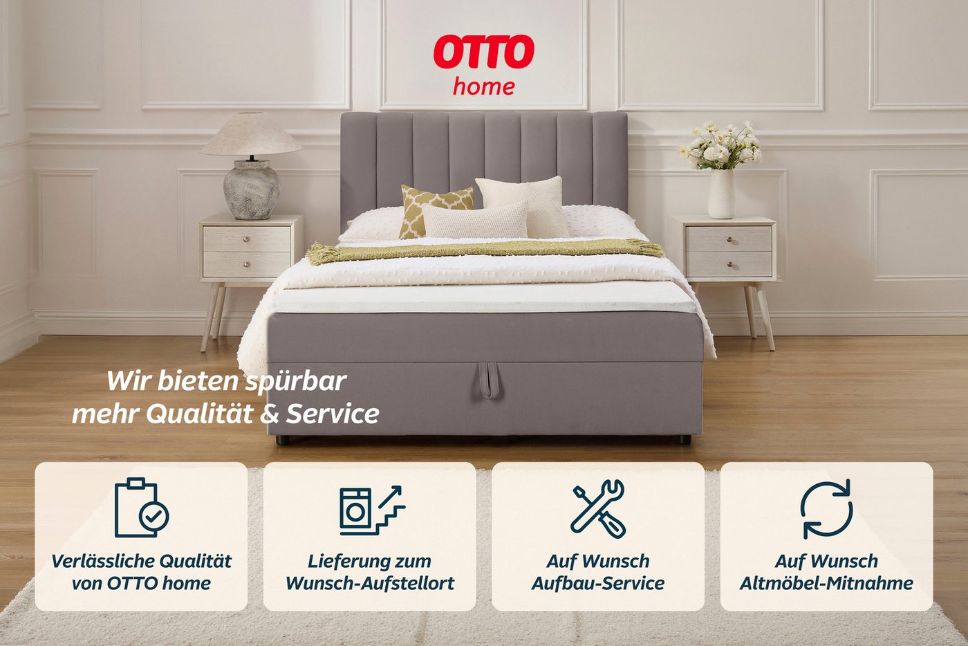 OTTO home Boxbett HAILEYY, Polsterbett mit Bettkasten, inkl. Taschenfederkernmatratze H3, mit Kaltschaumtopper, Chenille-Bezug, 140x200 & 180x200 cm – Bild 5 von 5