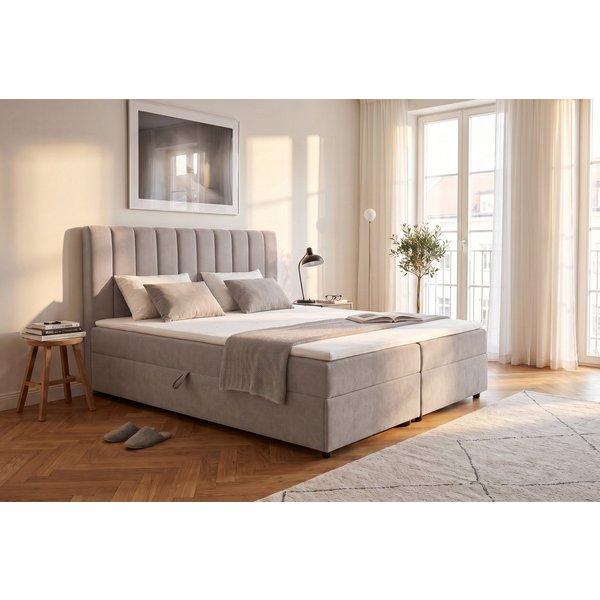 OTTO home Boxbett HAILEYY, Polsterbett mit Bettkasten, inkl. Taschenfederkernmatratze H3, mit Kaltschaumtopper, Chenille-Bezug, 140x200 & 180x200 cm