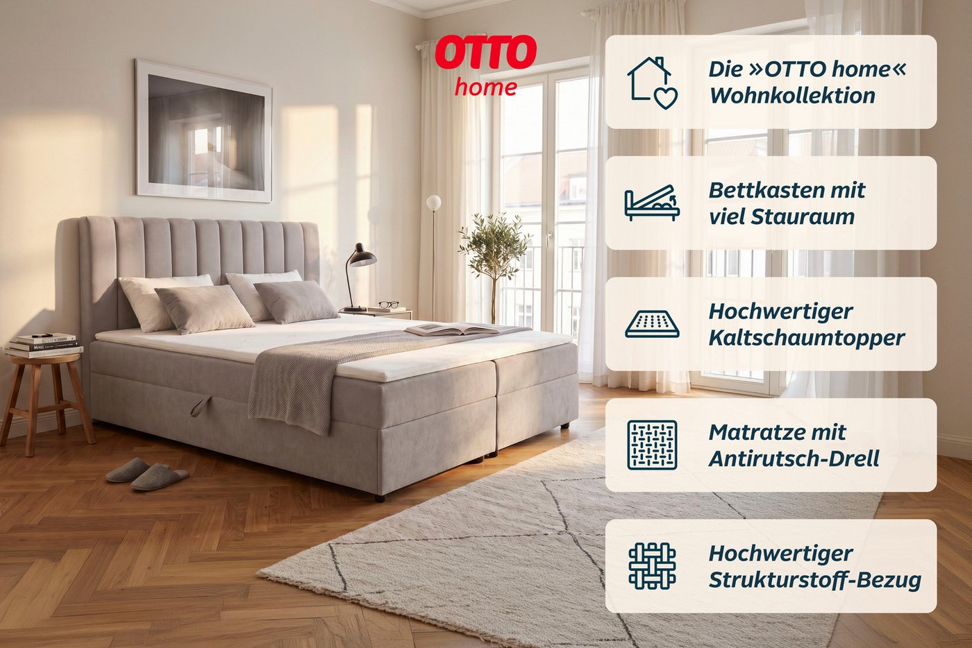 OTTO home Boxbett HAILEYY, Polsterbett mit Bettkasten, inkl. Taschenfederkernmatratze H3, mit Kaltschaumtopper, Chenille-Bezug, 140x200 & 180x200 cm – Bild 3 von 5