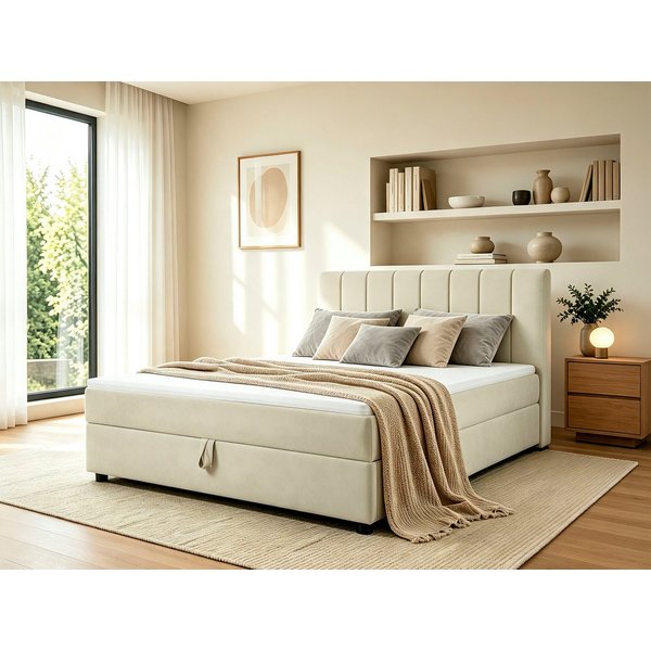OTTO home Boxbett HAILEYY, Polsterbett mit Bettkasten, inkl. Taschenfederkernmatratze H3, mit Kaltschaumtopper, Chenille-Bezug, 140x200 & 180x200 cm