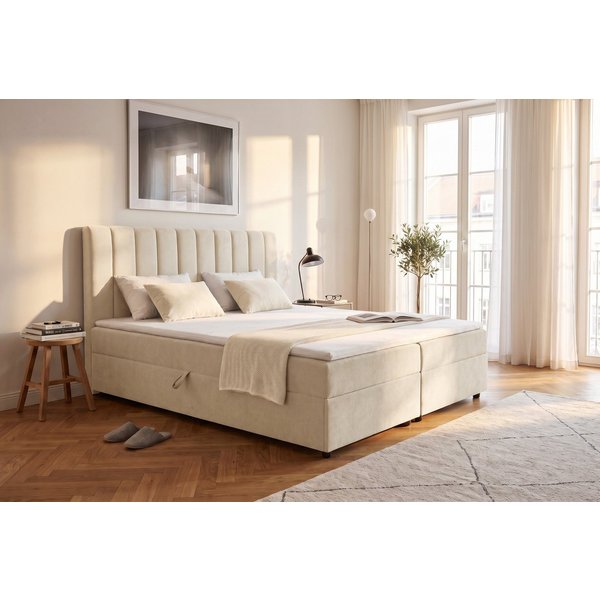 OTTO home Boxbett HAILEYY, Polsterbett mit Bettkasten, inkl. Taschenfederkernmatratze H3, mit Kaltschaumtopper, Chenille-Bezug, 140x200 & 180x200 cm