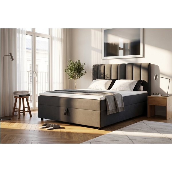 OTTO home Boxbett HAILEYY, Polsterbett mit Bettkasten, inkl. Taschenfederkernmatratze H3, mit Kaltschaumtopper, Chenille-Bezug, 140x200 & 180x200 cm