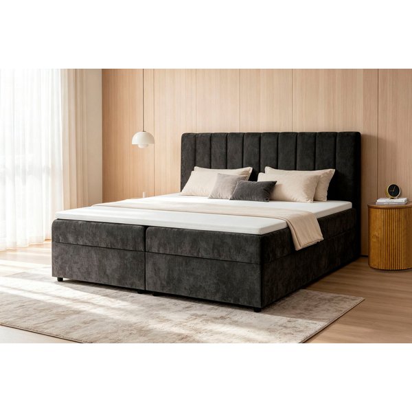 OTTO home Boxbett HAILEYY, Polsterbett mit Bettkasten, inkl. Taschenfederkernmatratze H3, mit Kaltschaumtopper, Chenille-Bezug, 140x200 & 180x200 cm