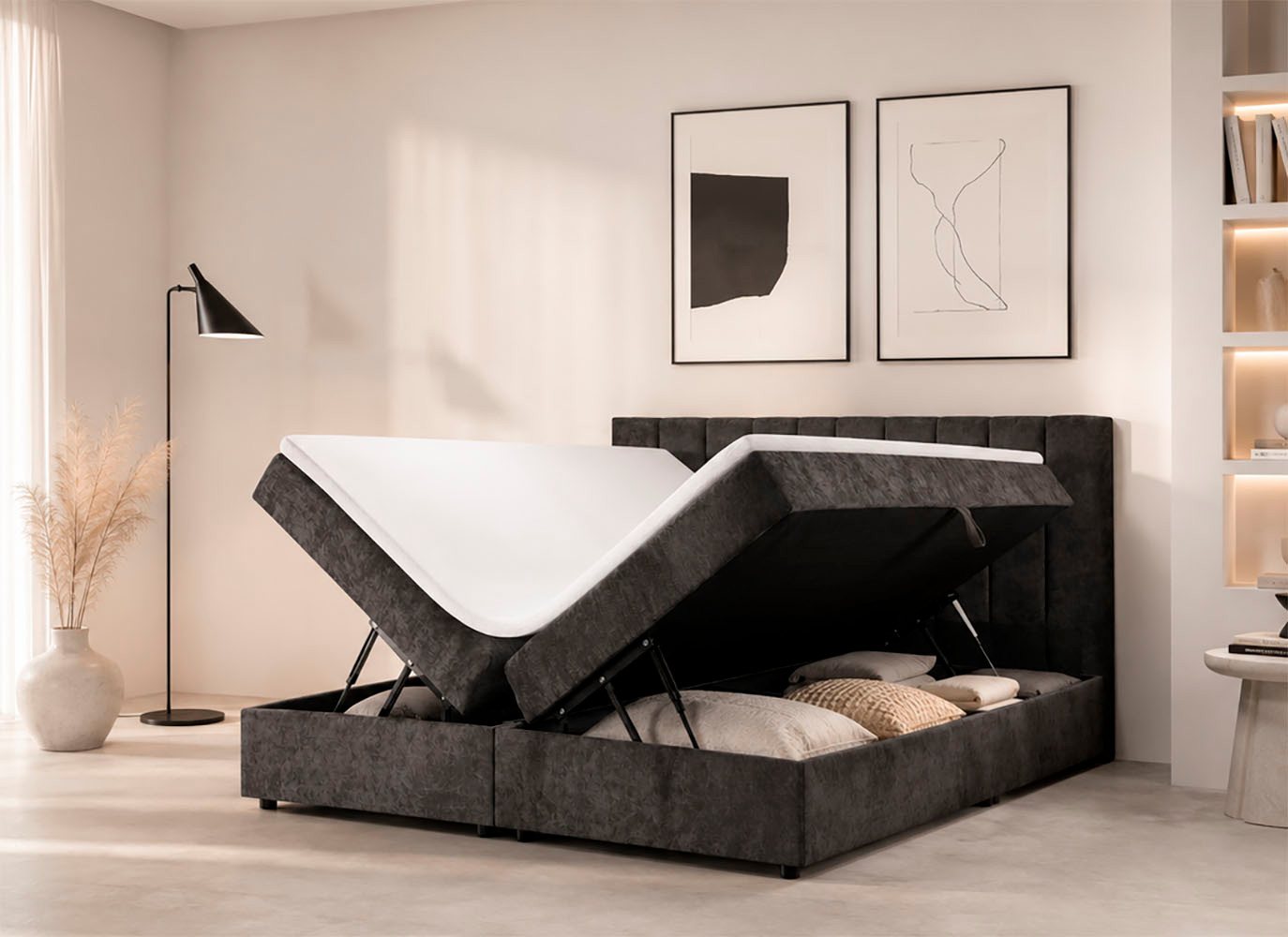 OTTO home Boxbett HAILEYY, Polsterbett mit Bettkasten, inkl. Taschenfederkernmatratze H3, mit Kaltschaumtopper, Chenille-Bezug, 140x200 & 180x200 cm – Bild 2 von 5