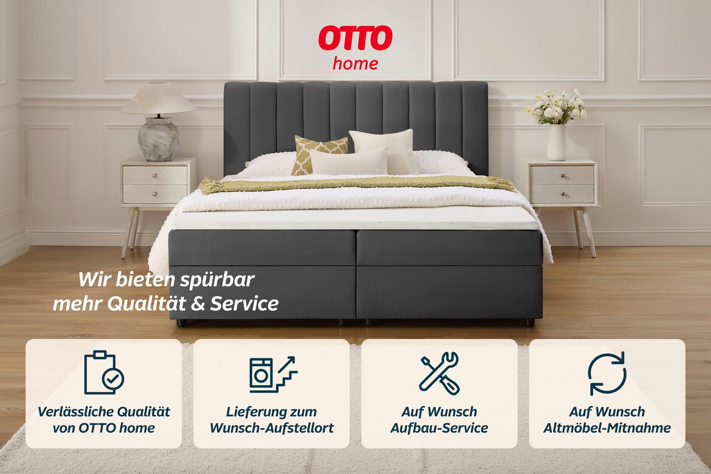 OTTO home Boxbett HAILEYY, Polsterbett mit Bettkasten, inkl. Taschenfederkernmatratze H3, mit Kaltschaumtopper, Chenille-Bezug, 140x200 & 180x200 cm – Bild 5 von 5