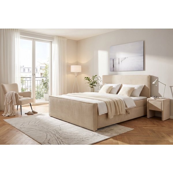 OTTO home Boxbett HENNO, Polsterbett mit Bettkasten, inkl. Taschenfederkernmatratze H3, mit Kaltschaumtopper, Cord-Bezug, Liegefläche 180x200 cm