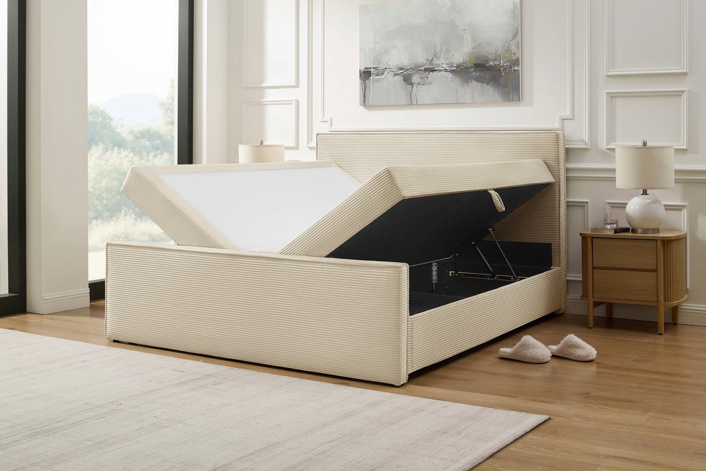 OTTO home Boxbett HENNO, Polsterbett mit Bettkasten, inkl. Taschenfederkernmatratze H3, mit Kaltschaumtopper, Cord-Bezug, Liegefläche 180x200 cm – Bild 3 von 5