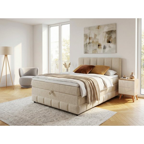 OTTO home Boxbett LIKELY, Polsterbett mit Bettkasten, inkl. Taschenfederkernmatratze H3, mit Kaltschaumtopper, Strukturstoff-Bezug, 140x200 & 180x200 cm