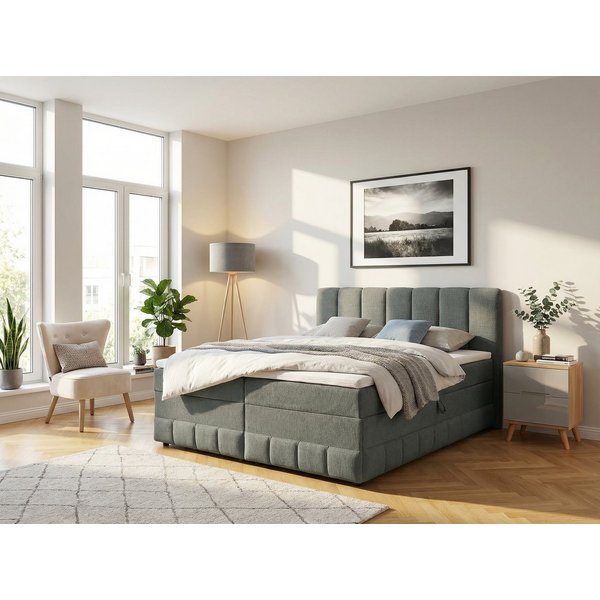 OTTO home Boxbett LIKELY, Polsterbett mit Bettkasten, inkl. Taschenfederkernmatratze H3, mit Kaltschaumtopper, Strukturstoff-Bezug, 140x200 & 180x200 cm