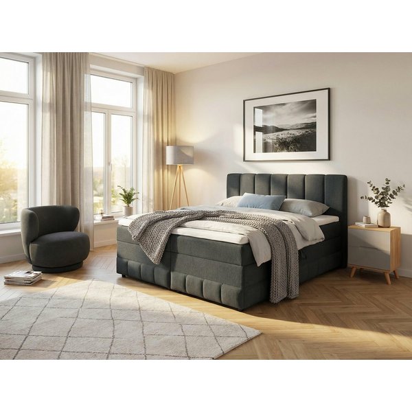 OTTO home Boxbett LIKELY, Polsterbett mit Bettkasten, inkl. Taschenfederkernmatratze H3, mit Kaltschaumtopper, Chenille-Bezug, 140x200 & 180x200 cm