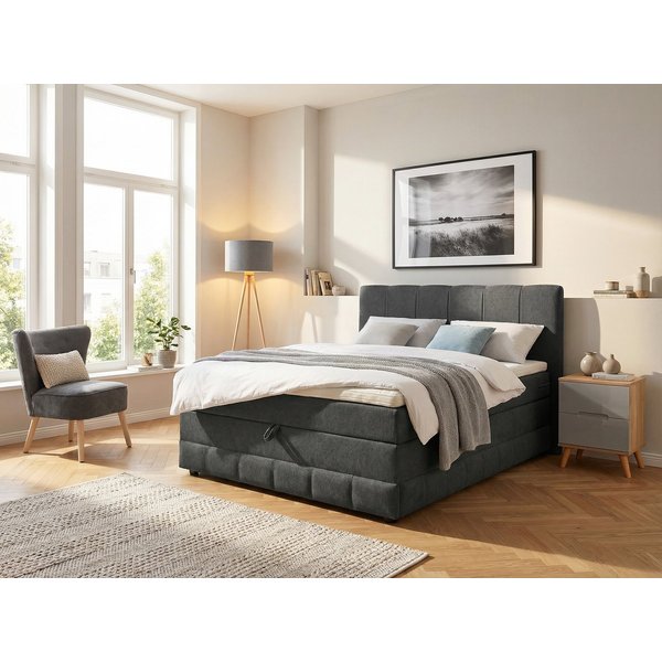 OTTO home Boxbett LIKELY, Polsterbett mit Bettkasten, inkl. Taschenfederkernmatratze H3, mit Kaltschaumtopper, Strukturstoff-Bezug, 140x200 & 180x200 cm