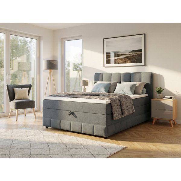 OTTO home Boxbett LIKELY, Polsterbett mit Bettkasten, inkl. Taschenfederkernmatratze H3, mit Kaltschaumtopper, Strukturstoff-Bezug, 140x200 & 180x200 cm