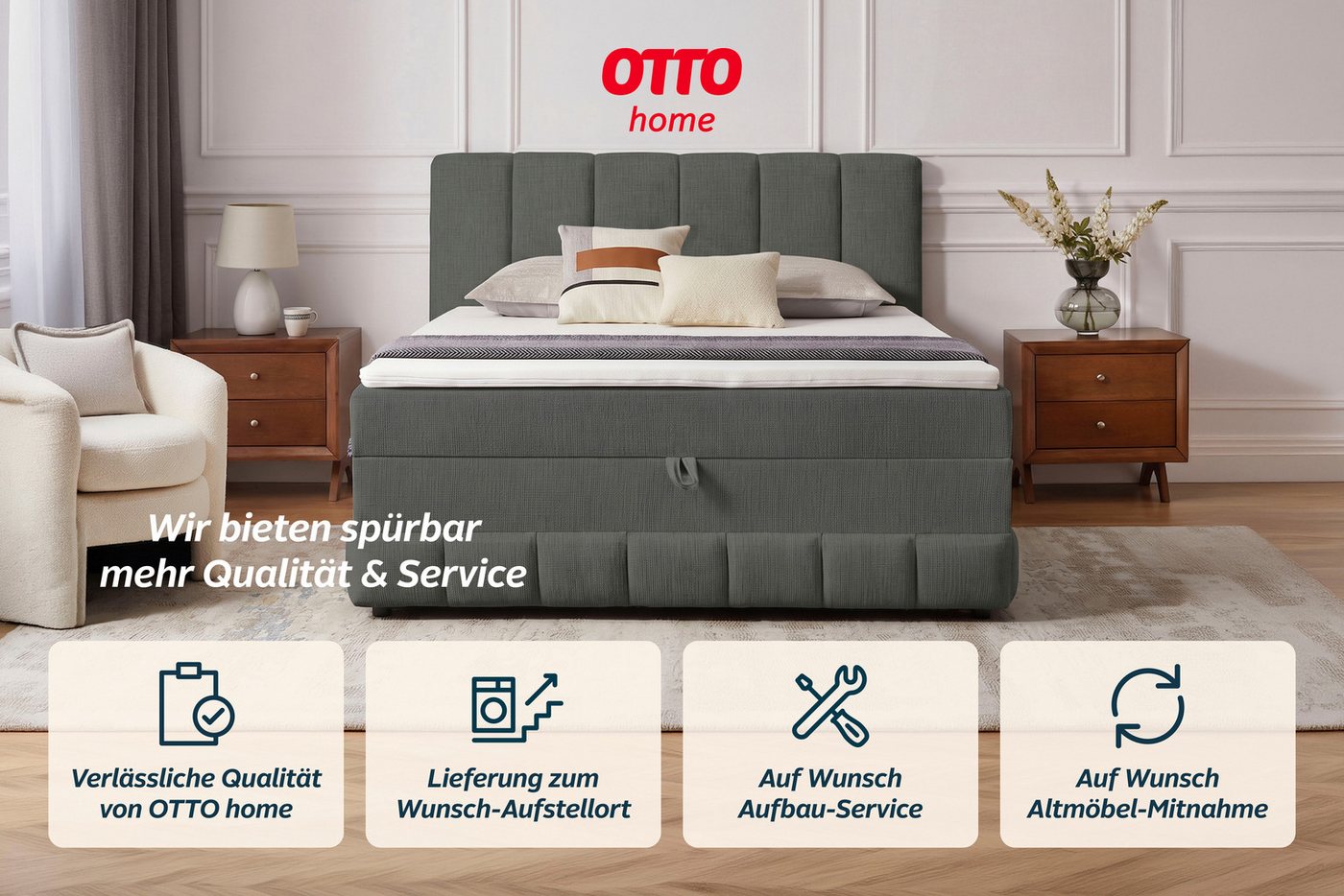 OTTO home Boxbett LIKELY, Polsterbett mit Bettkasten, inkl. Taschenfederkernmatratze H3, mit Kaltschaumtopper, Strukturstoff-Bezug, 140x200 & 180x200 cm – Bild 4 von 5