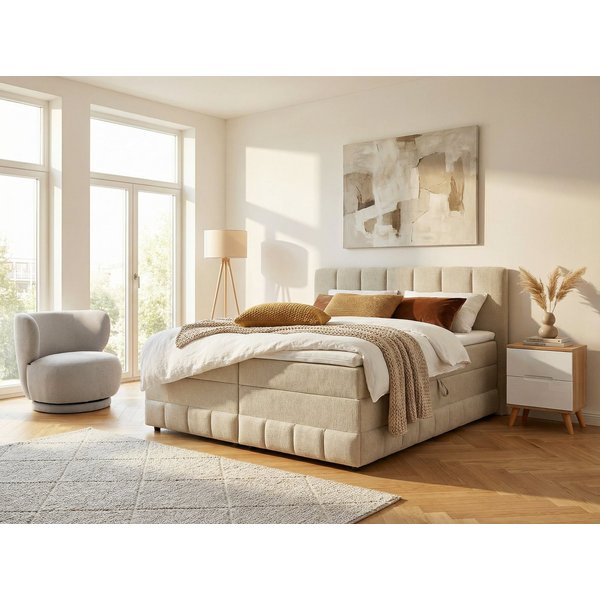 OTTO home Boxbett LIKELY, Polsterbett mit Bettkasten, inkl. Taschenfederkernmatratze H3, mit Kaltschaumtopper, Strukturstoff-Bezug, 140x200 & 180x200 cm