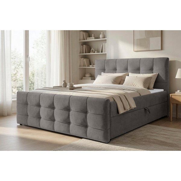 OTTO home Boxbett LILIENNE, Polsterbett mit Bettkasten und Taschenfederkernmatratze H3, mit Kaltschaumtopper, Chenille-Bezug, 160x200 & 180x200 cm
