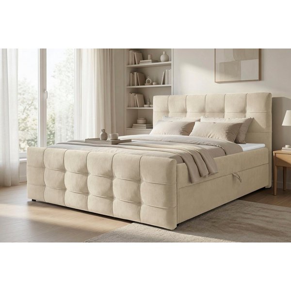 OTTO home Boxbett LILIENNE, Polsterbett mit Bettkasten und Taschenfederkernmatratze H3, mit Kaltschaumtopper, Chenille-Bezug, 160x200 & 180x200 cm