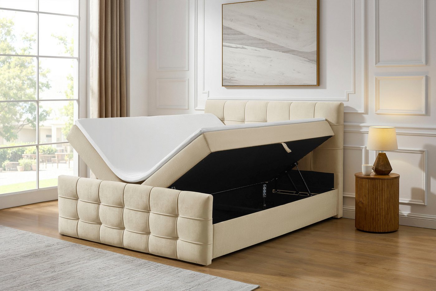 OTTO home Boxbett LILIENNE, Polsterbett mit Bettkasten und Taschenfederkernmatratze H3, mit Kaltschaumtopper, Chenille-Bezug, 160x200 & 180x200 cm – Bild 2 von 5