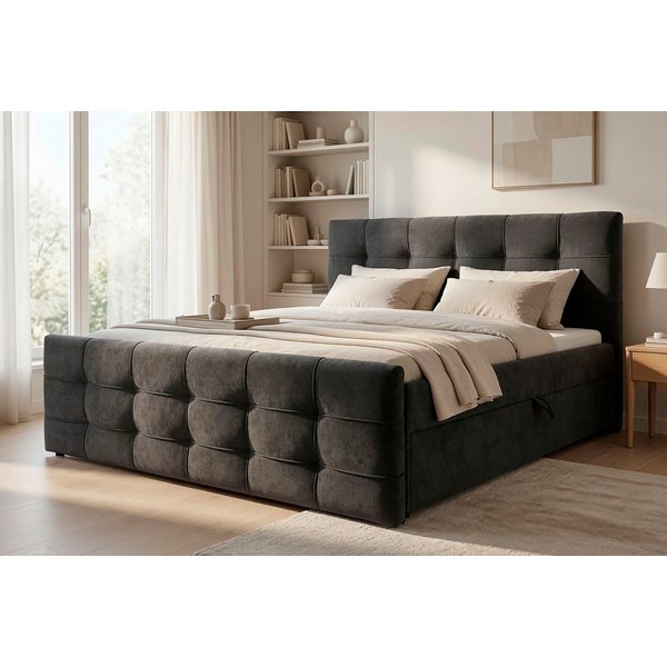 OTTO home Boxbett LILIENNE, Polsterbett mit Bettkasten und Taschenfederkernmatratze H3, mit Kaltschaumtopper, Chenille-Bezug, 160x200 & 180x200 cm