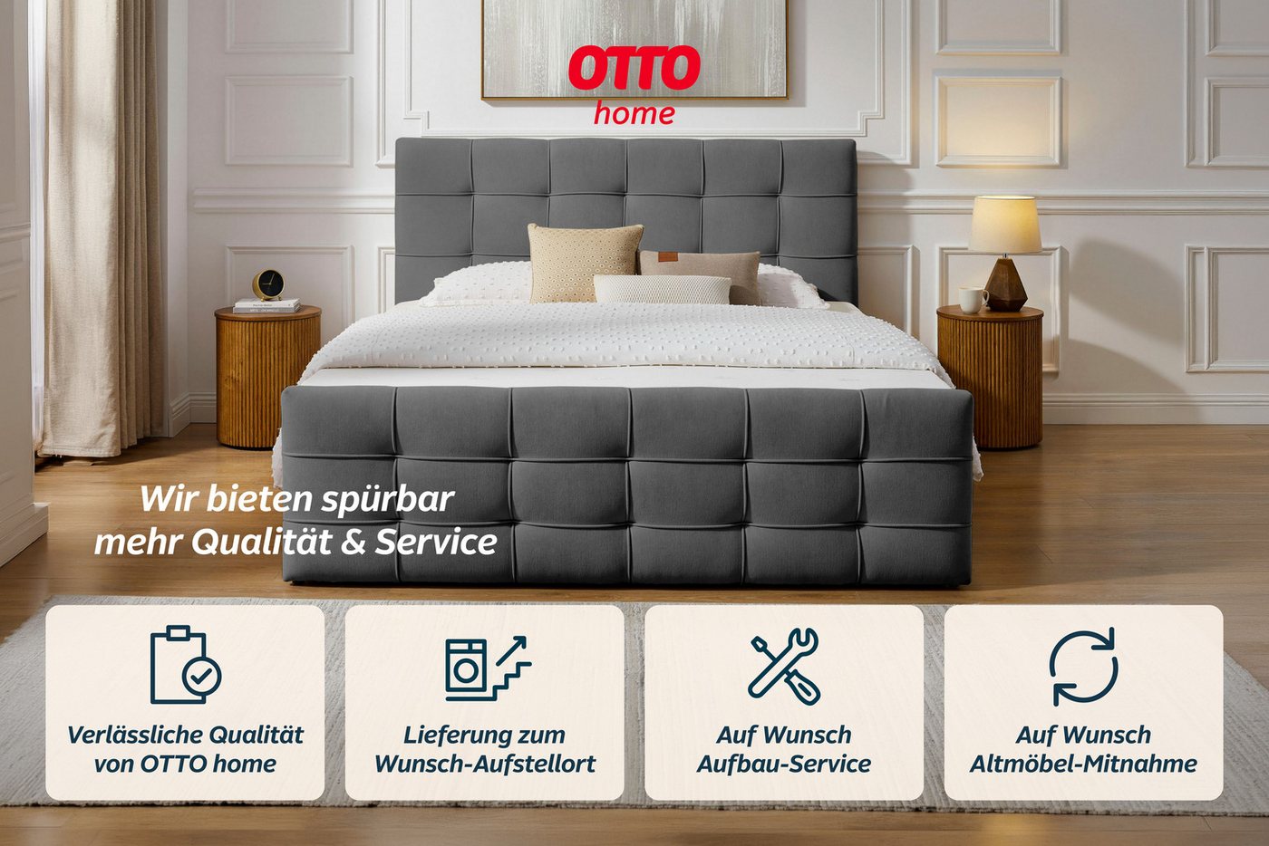 OTTO home Boxbett LILIENNE, Polsterbett mit Bettkasten und Taschenfederkernmatratze H3, mit Kaltschaumtopper, Chenille-Bezug, 160x200 & 180x200 cm – Bild 5 von 5