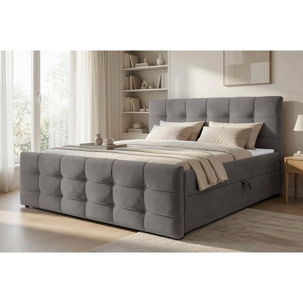 OTTO home Boxbett LILIENNE, Polsterbett mit Bettkasten und Taschenfederkernmatratze H3, mit Kaltschaumtopper, Chenille-Bezug, 160x200 & 180x200 cm