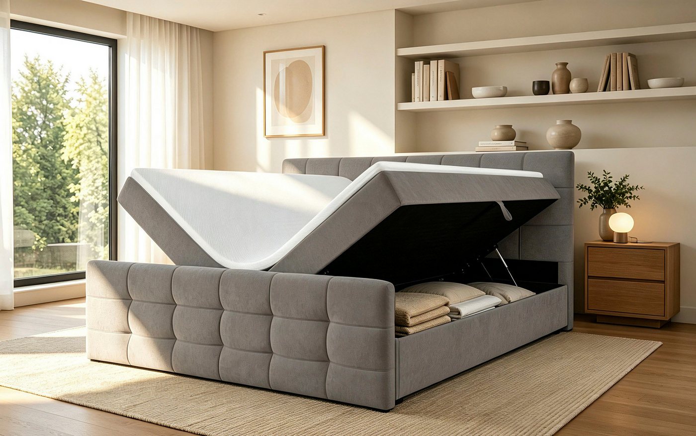 OTTO home Boxbett LILIENNE, Polsterbett mit Bettkasten und Taschenfederkernmatratze H3, mit Kaltschaumtopper, Chenille-Bezug, 160x200 & 180x200 cm – Bild 2 von 5