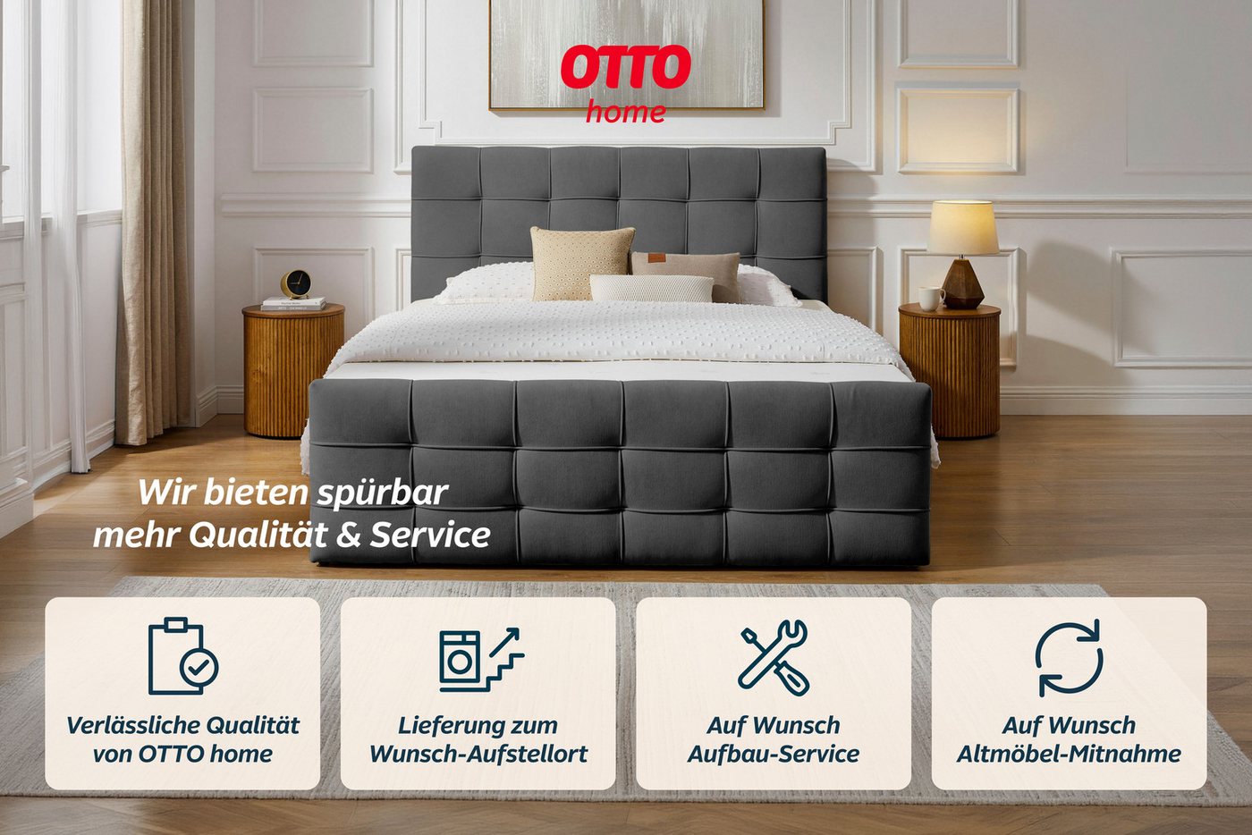 OTTO home Boxbett LILIENNE, Polsterbett mit Bettkasten und Taschenfederkernmatratze H3, mit Kaltschaumtopper, Chenille-Bezug, 160x200 & 180x200 cm – Bild 5 von 5