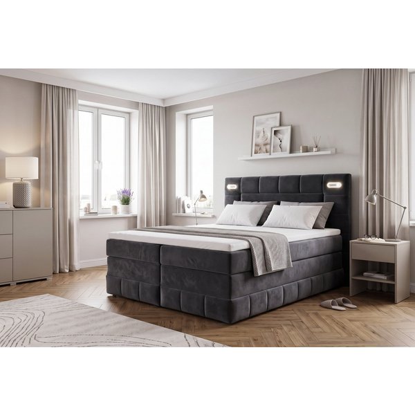 OTTO home Boxbett PHILIPPA, Polsterbett mit Bettkasten, mit Taschenfederkernmatratze H3 (Komfortliegehöhe: 64cm), mit Kaltschaum-Topper, Microfaser-Bezug, wahlw