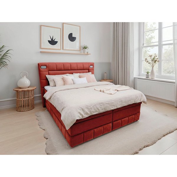 OTTO home Boxbett PHILIPPA, Polsterbett mit Bettkasten, mit Taschenfederkernmatratze H3 (Komfortliegehöhe: 64cm), mit Kaltschaum-Topper, Microfaser-Bezug, wahlw