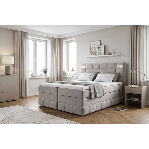 OTTO home Boxbett PHILIPPA, Polsterbett mit Bettkasten, mit Taschenfederkernmatratze H3 (Komfortliegehöhe: 64cm), mit Kaltschaum-Topper, Microfaser-Bezug, wahlw