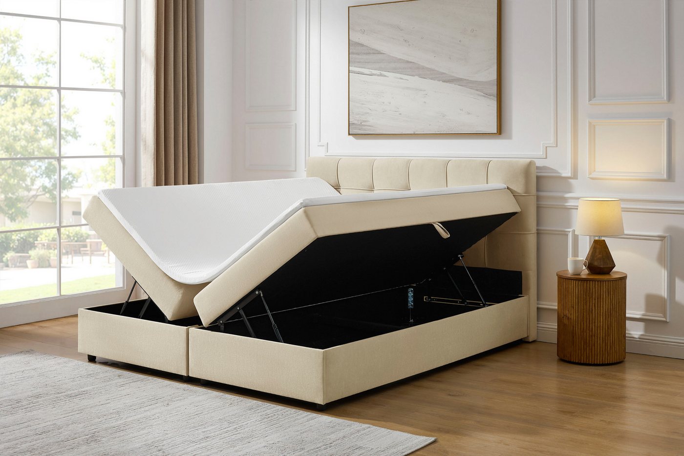 OTTO home Boxbett TOMMES, Polsterbett mit Bettkasten und Taschenfederkernmatratze H3, mit Kaltschaumtopper, Chenille-Bezug, Liegefläche 180x200 cm – Bild 2 von 5