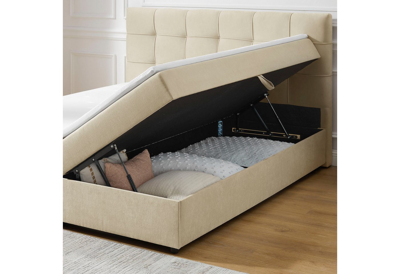 OTTO home Boxbett TOMMES, Polsterbett mit Bettkasten und Taschenfederkernmatratze H3, mit Kaltschaumtopper, Chenille-Bezug, Liegefläche 180x200 cm – Bild 4 von 5