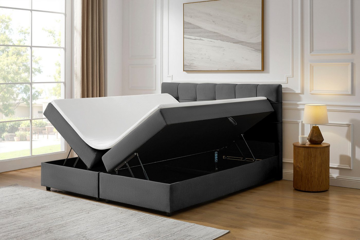 OTTO home Boxbett TOMMES, Polsterbett mit Bettkasten und Taschenfederkernmatratze H3, mit Kaltschaumtopper, Chenille-Bezug, Liegefläche 180x200 cm – Bild 2 von 5