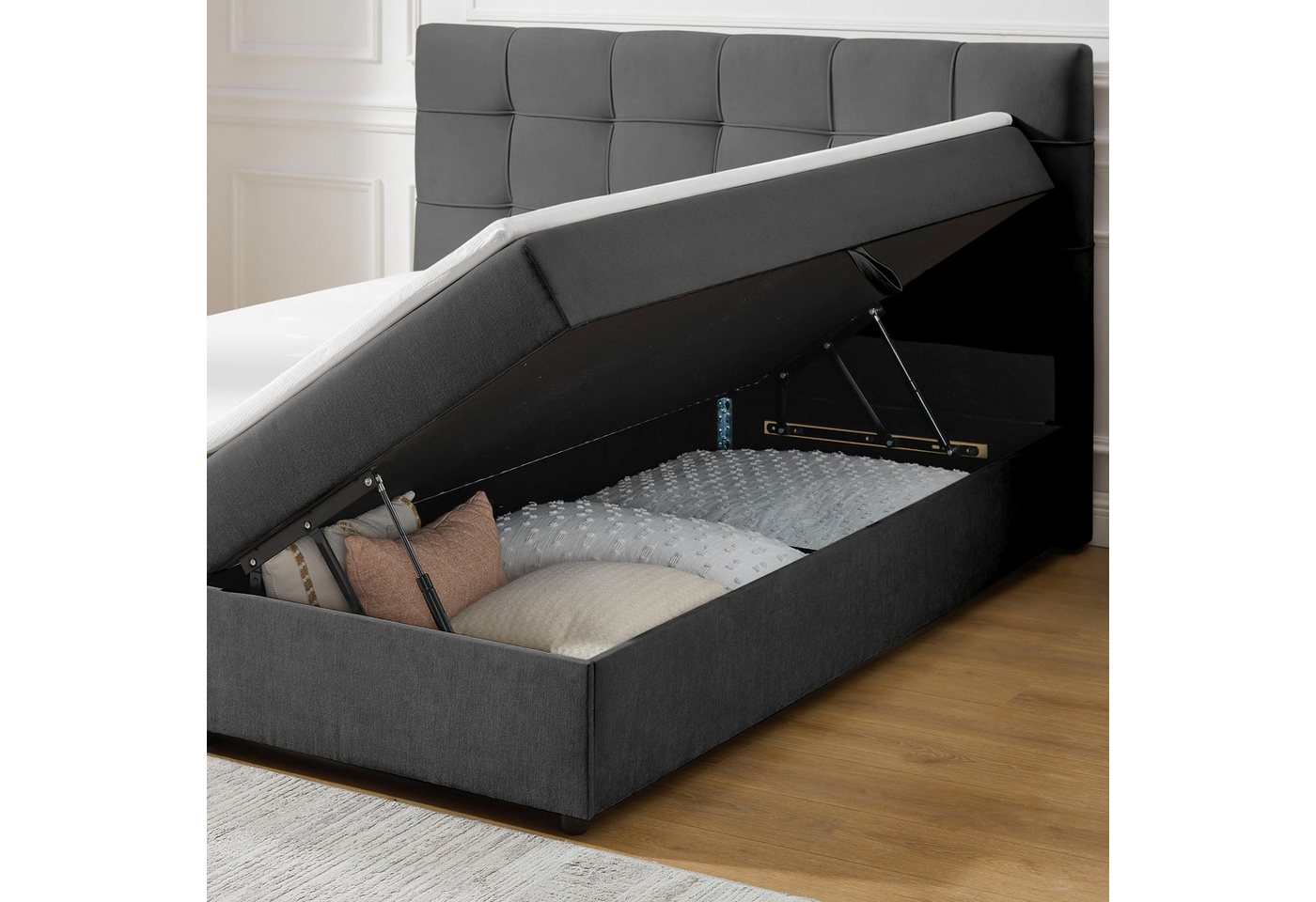 OTTO home Boxbett TOMMES, Polsterbett mit Bettkasten und Taschenfederkernmatratze H3, mit Kaltschaumtopper, Chenille-Bezug, Liegefläche 180x200 cm – Bild 4 von 5
