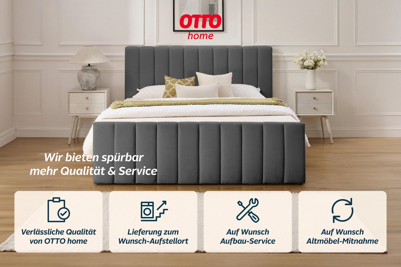 OTTO home Boxbett YANNA, Polsterbett mit Bettkasten, inkl. Taschenfederkernmatratze H3, mit Kaltschaumtopper, Chenille-Bezug, Liegefläche 180x200 cm – Bild 2 von 5