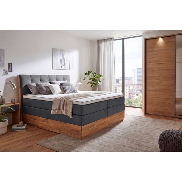 OTTO home Boxspringbett Alleea, Doppelbett, Polsterbett, Federkernbett, Komforbett, 160/180 cm, inkl. Topper, zwei Bettkästen, Taschen-Federkernmatratze, Härteg