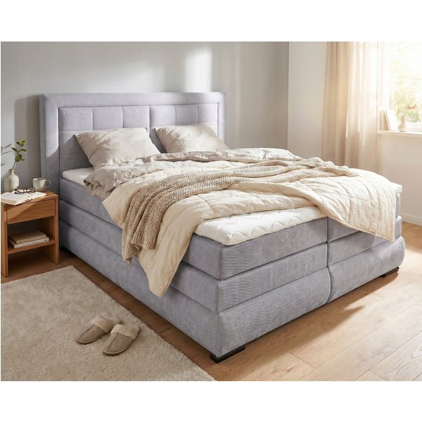 OTTO home Boxspringbett MIVVA mit Bettkasten, mit Taschenfederkernmatratze H3, H3/H4 mix, H4 (mit hochwertigem Strukturstoff, wahlweise mit LED-Leuchten), mit K