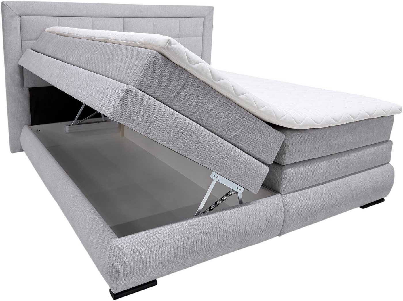 OTTO home Boxspringbett MIVVA mit Bettkasten, mit Taschenfederkernmatratze H3, H3/H4 mix, H4 (mit hochwertigem Strukturstoff, wahlweise mit LED-Leuchten), mit K – Bild 2 von 5