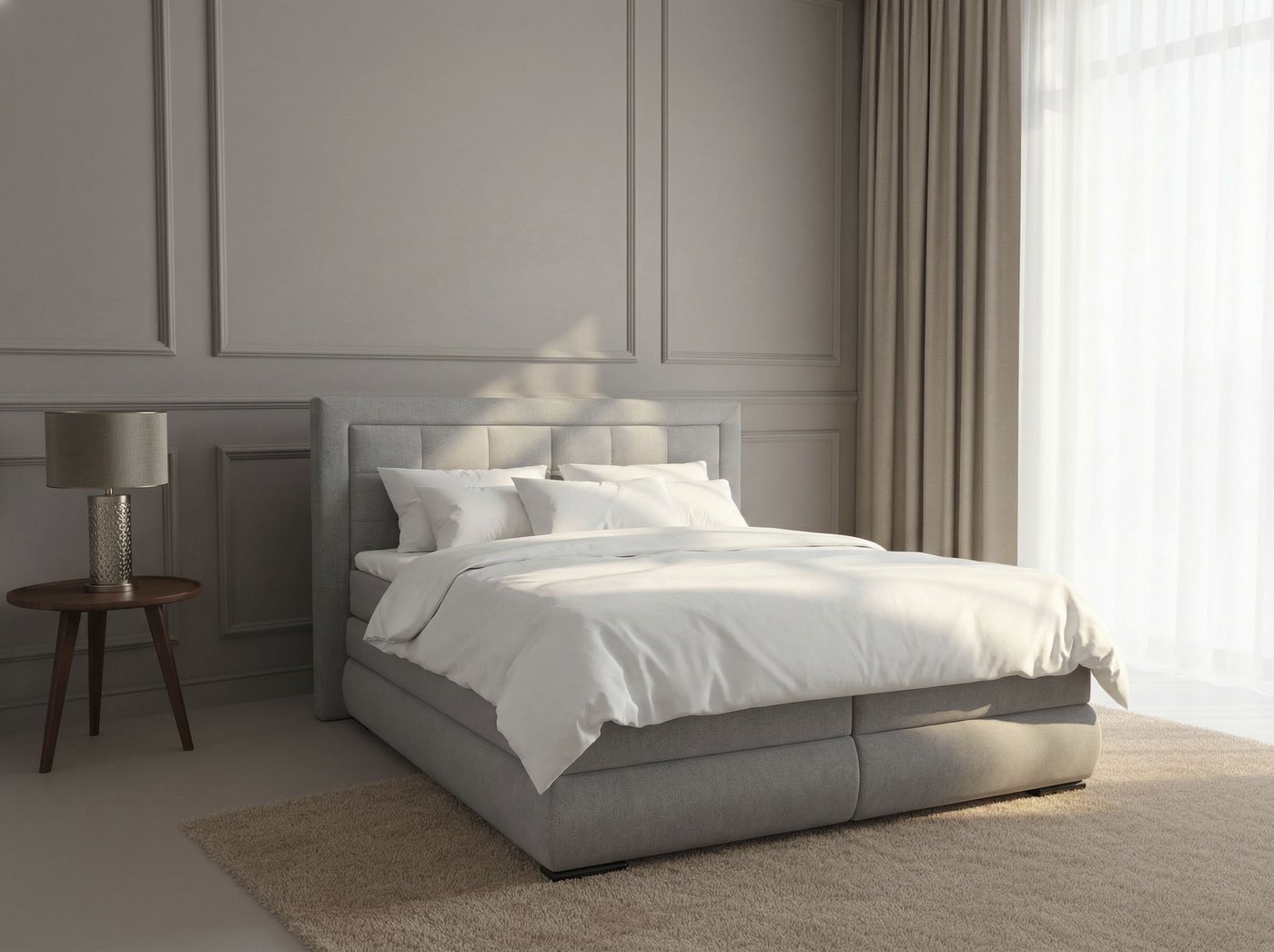 OTTO home Boxspringbett MIVVA mit Bettkasten, mit Taschenfederkernmatratze H3, H3/H4 mix, H4 (mit hochwertigem Strukturstoff, wahlweise mit LED-Leuchten), mit K – Bild 4 von 5
