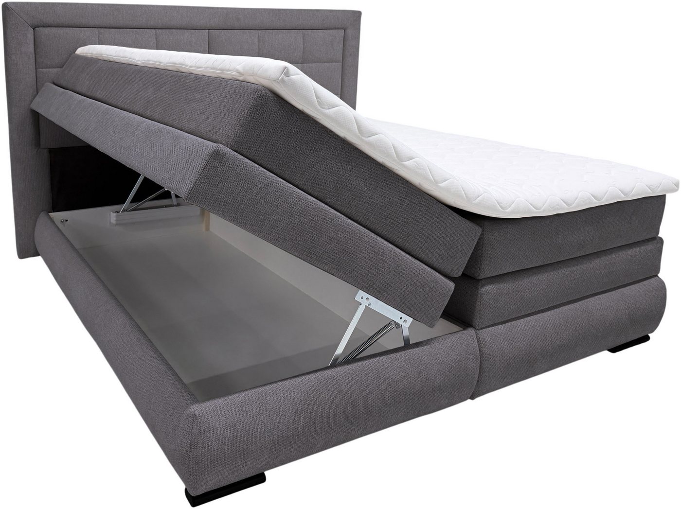 OTTO home Boxspringbett MIVVA mit Bettkasten, mit Taschenfederkernmatratze H3, H3/H4 mix, H4 (mit hochwertigem Strukturstoff, wahlweise mit LED-Leuchten), mit K – Bild 2 von 5