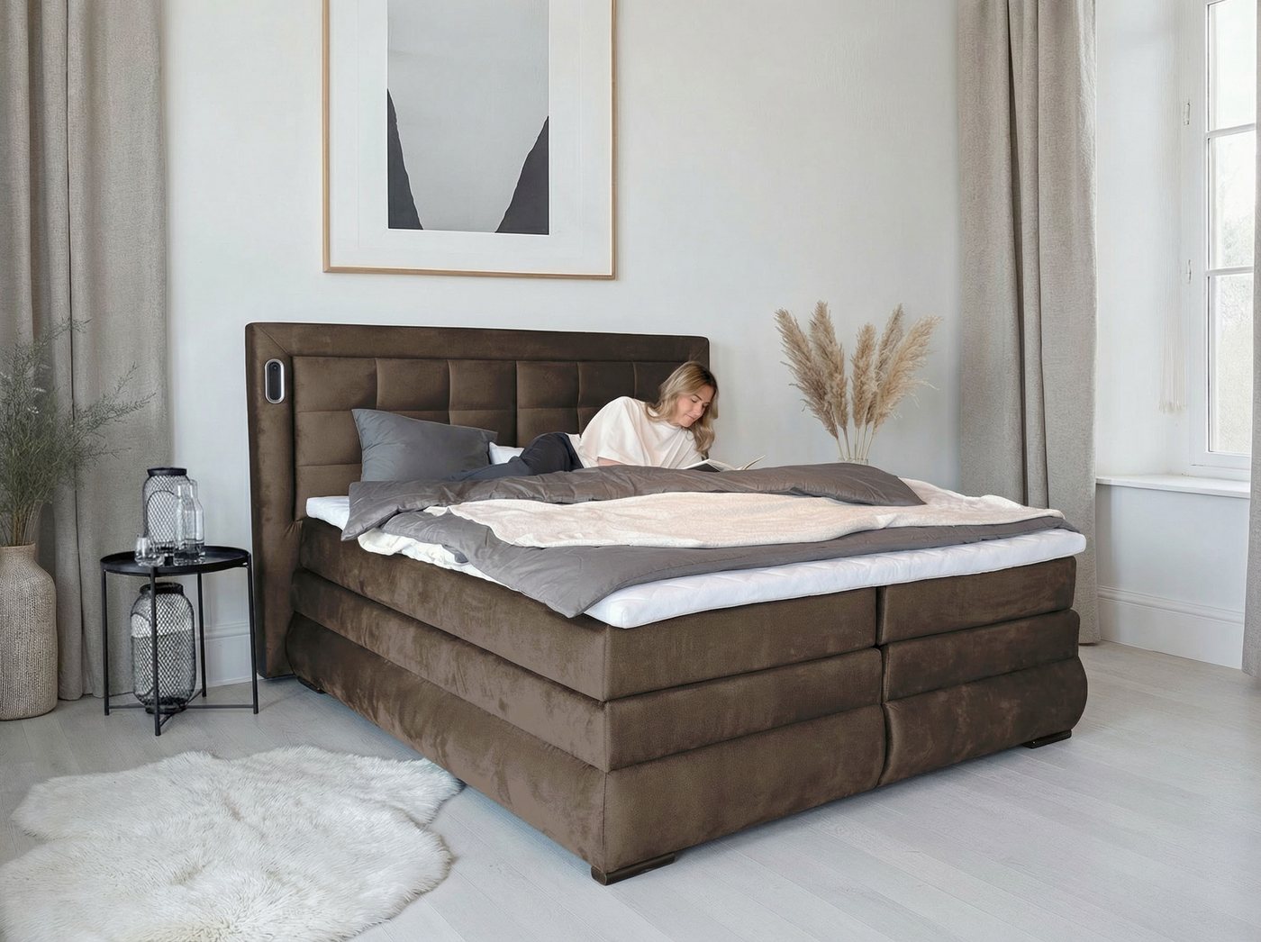OTTO home Boxspringbett MIVVA mit Bettkasten, mit Taschenfederkernmatratze H3, H3/H4 mix, H4 (mit hochwertigem Luxus-Microfaser-Stoff, wahlweise mit LED-Leuchte – Bild 4 von 5