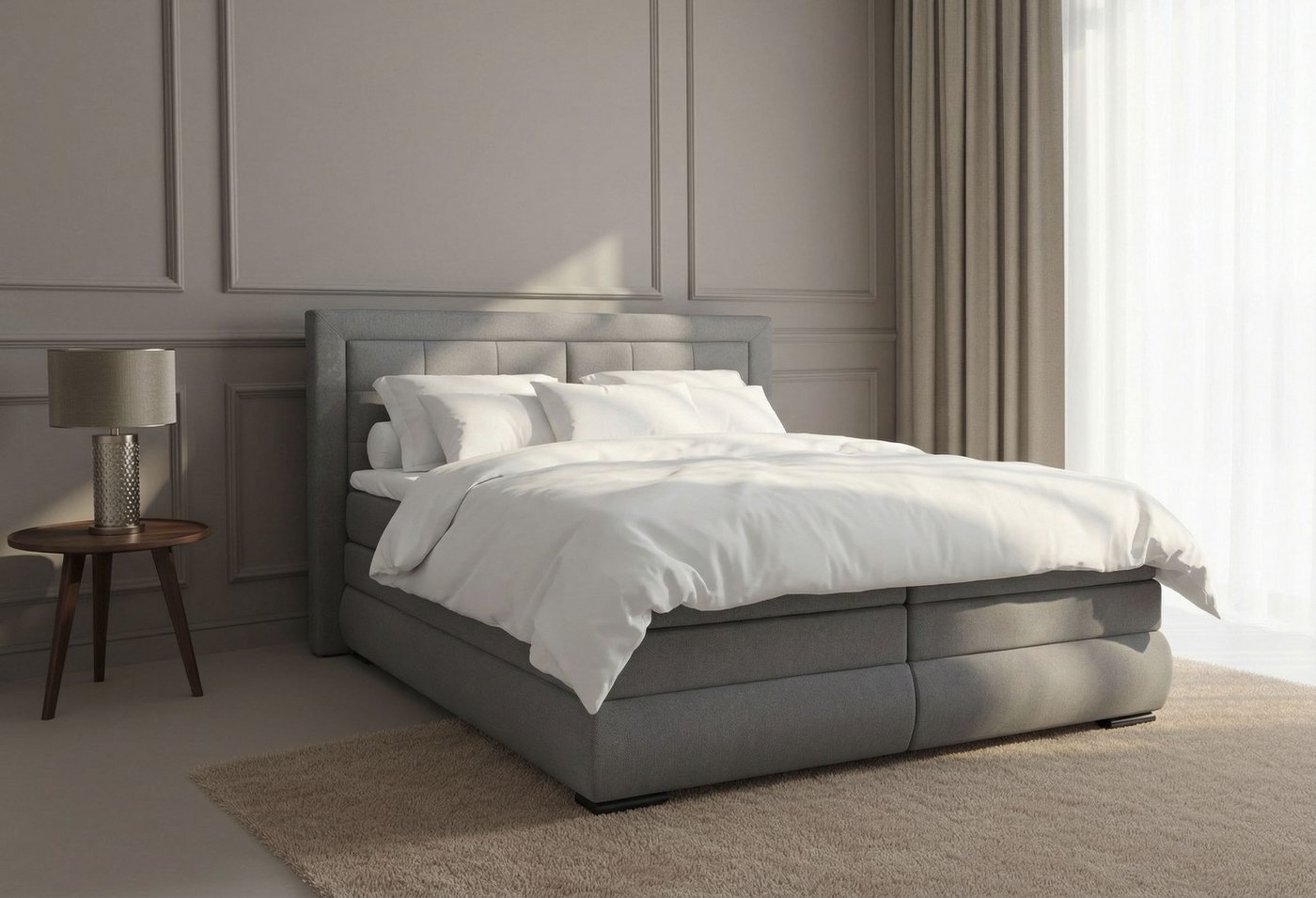 OTTO home Boxspringbett MIVVA mit Bettkasten, mit Taschenfederkernmatratze H3, H3/H4 mix, H4 (mit hochwertigem Strukturstoff, wahlweise mit LED-Leuchten), mit K – Bild 4 von 5
