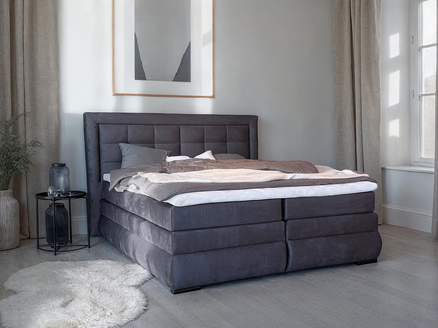 OTTO home Boxspringbett MIVVA mit Bettkasten, mit Taschenfederkernmatratze H3, H3/H4 mix, H4 (mit hochwertigem Luxus-Microfaser-Stoff, wahlweise mit LED-Leuchte – Bild 4 von 5