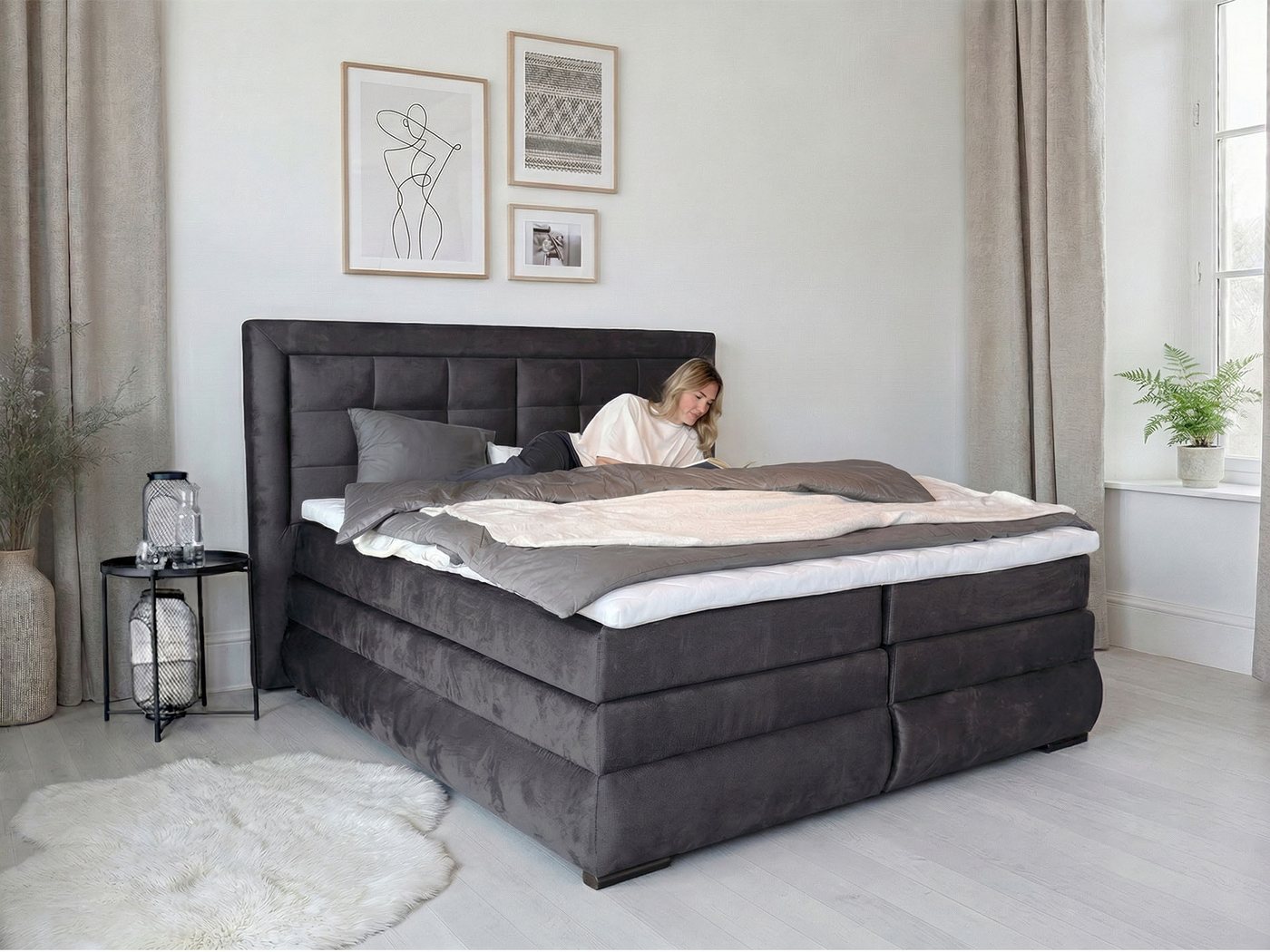 OTTO home Boxspringbett MIVVA mit Bettkasten, mit Taschenfederkernmatratze H3, H3/H4 mix, H4 (mit hochwertigem Luxus-Microfaser-Stoff, wahlweise mit LED-Leuchte – Bild 5 von 5