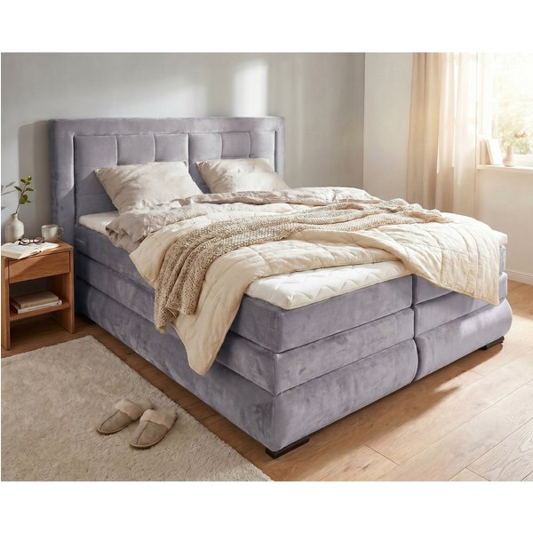 OTTO home Boxspringbett MIVVA mit Bettkasten, mit Taschenfederkernmatratze H3, H3/H4 mix, H4 (mit hochwertigem Luxus-Microfaser-Stoff, wahlweise mit LED-Leuchte