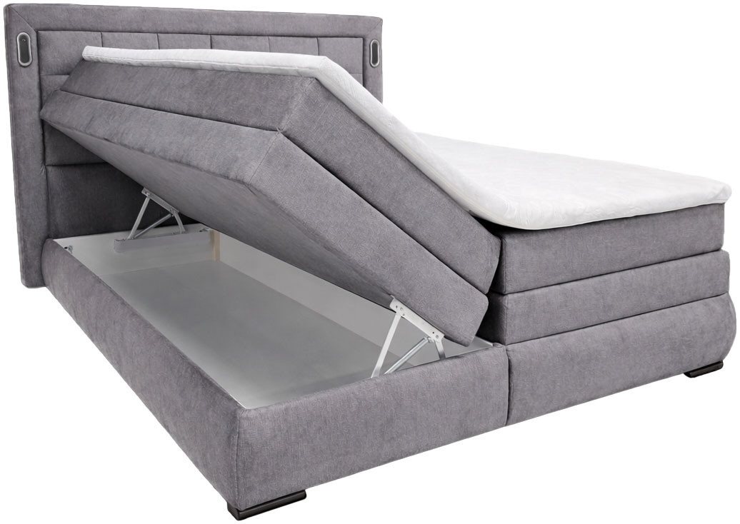 OTTO home Boxspringbett MIVVA mit Bettkasten, mit Taschenfederkernmatratze H3, H3/H4 mix, H4 (mit hochwertigem Luxus-Microfaser-Stoff, wahlweise mit LED-Leuchte – Bild 2 von 5